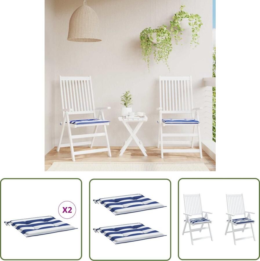 The Living Store Oxford Stoelkussens 40x40x3 cm Duurzaam Zacht gevuld Breed toepasbaar Anti-slip Blauw-wit gestreept Waterafstotend 2 stuks Tuinstoel Kussentjes Buitenkussens Oxford Stof Waterafstotend Zitcomfort