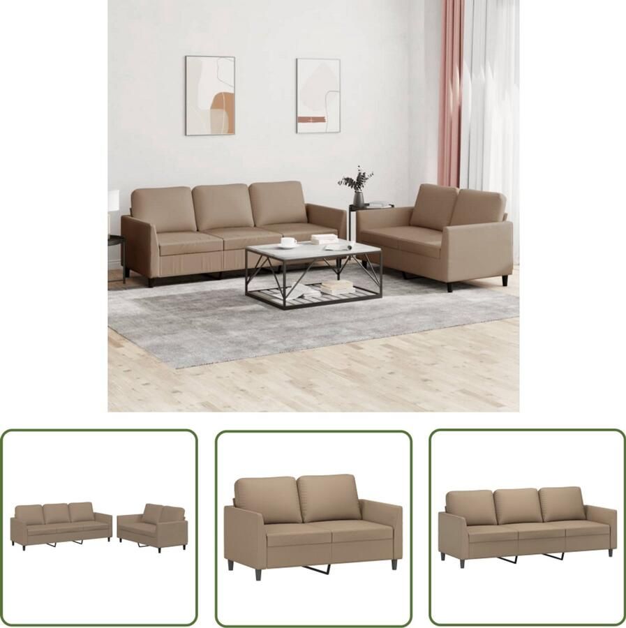 The Living Store 2-delige Loungeset met kussens kunstleer cappuccino Loungebank Buitenmeubel Tuinlounge Lounge Set Kunstleder Sofa