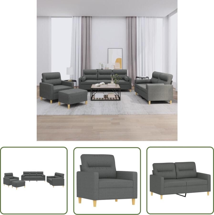 The Living Store Loungeset Donkergrijs 2x fauteuil 1x tweezitsbank 1x driezitsbank 100% polyester 138 x 77 x 80 cm inkl kussens