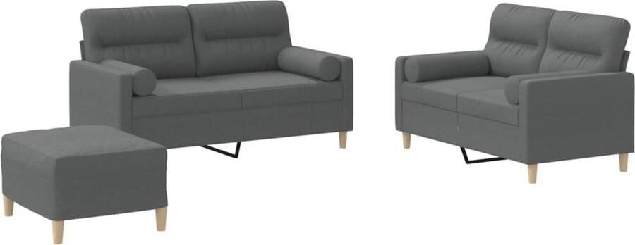 The Living Store 3-delige Loungeset met kussens stof donkergrijs Loungeset Buitenmeubel Tuinset Loungehoek Relaxstoel
