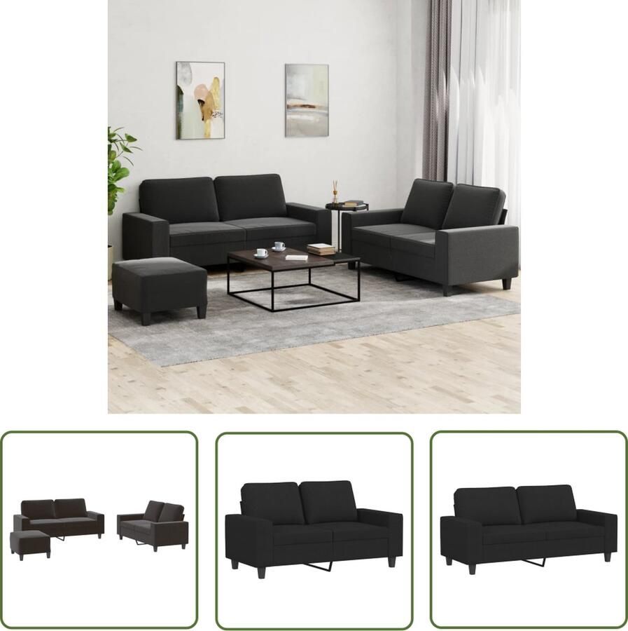 The Living Store 3-delige Loungeset stof zwart Loungeset Buitenmeubel Tuinset Lounge Stoffen Bank Zwarte Bank