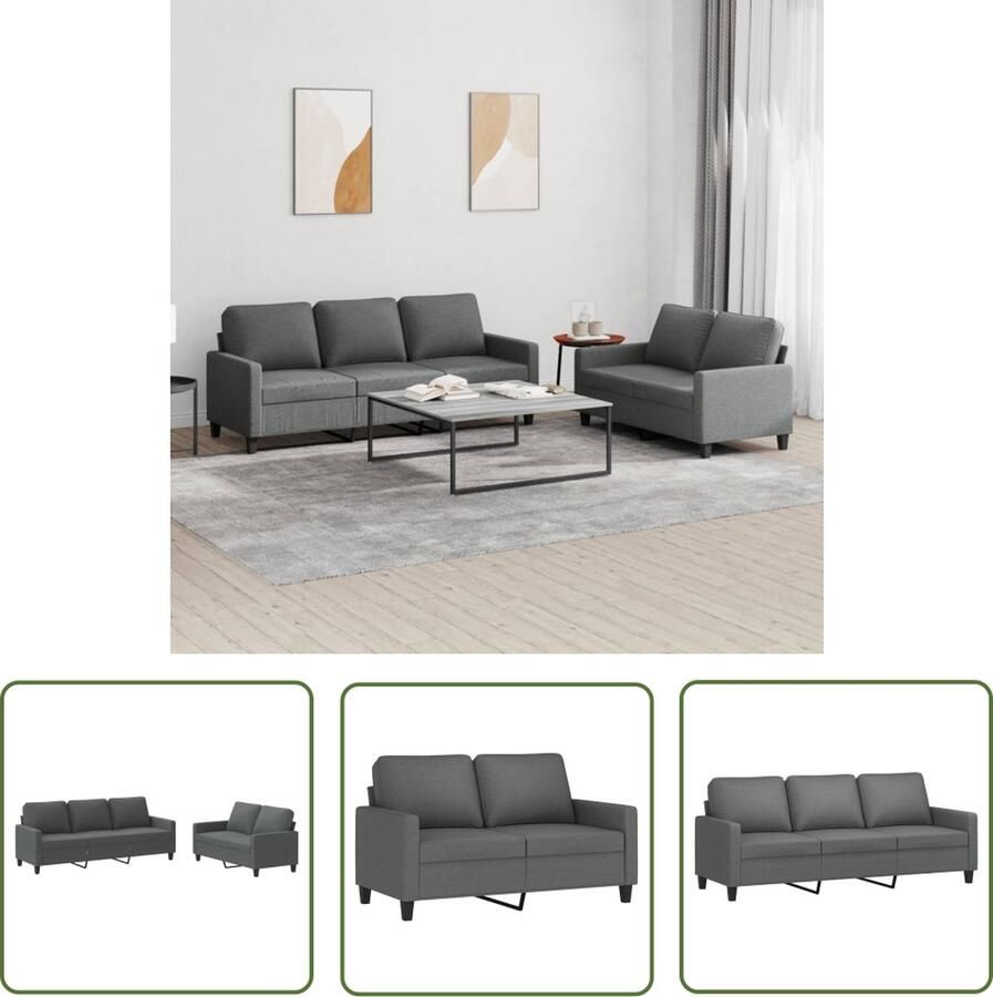 The Living Store Loungeset Donkergrijs 2-3-zitsbank 138x77x80cm Duurzame stof Loungeset Buitenmeubilair Loungehoek Tuinset Donkere Meubels