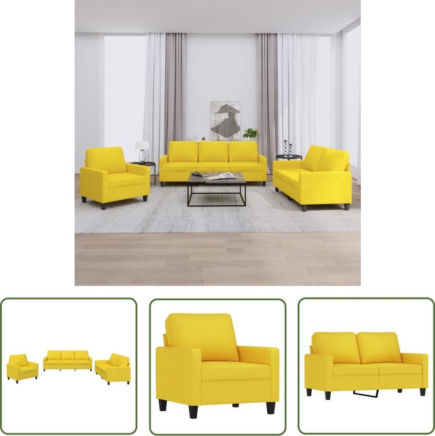 The Living Store Loungeset Paris Lichtgeel 100% polyester Metaal Textileen Multiplex 78x77x80 cm Duurzame stof stevig frame en comfortabele zitervaring Loungeset Buitenmeubilair Tuinlounge Lounge Stoffen Loungebank