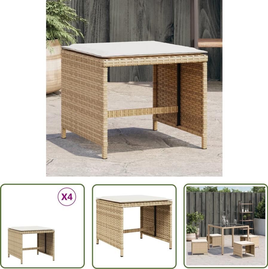 VidaXL Tuinkrukken 4 st met kussens 40x40x35 cm poly rattan beige Tuinstoel Buitentijd Lounge Set Terrasset Outdoor Furniture