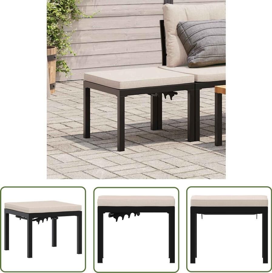The Living Store Tuinkruk met kussen gepoedercoat staal zwart Tuinkruk Buitentuin Lounge Set Outdoor Furniture Patio Chair