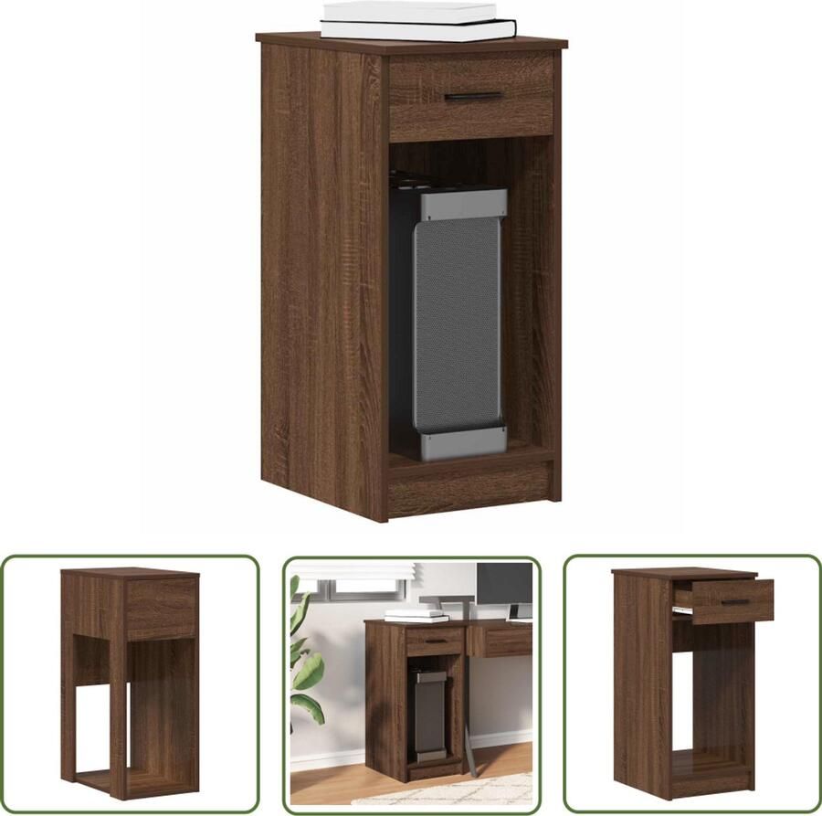 The Living Store Computertorenstandaard met lade 35x45x77 cm bruin eikenkleur Computertoren Standaard Bureau Accessoires Houten Bureau Organizer Laptop Tafel Pc Houder