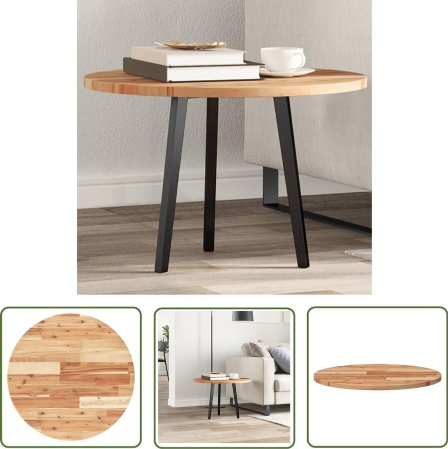 The Living Store Houten bureaublad 60 x 2 cm rond Acaciahout met olieafwerking Houten Bureau Blad Bureau Accessoires Acacia Hout Ronde Tafelblad Design Tafelblad