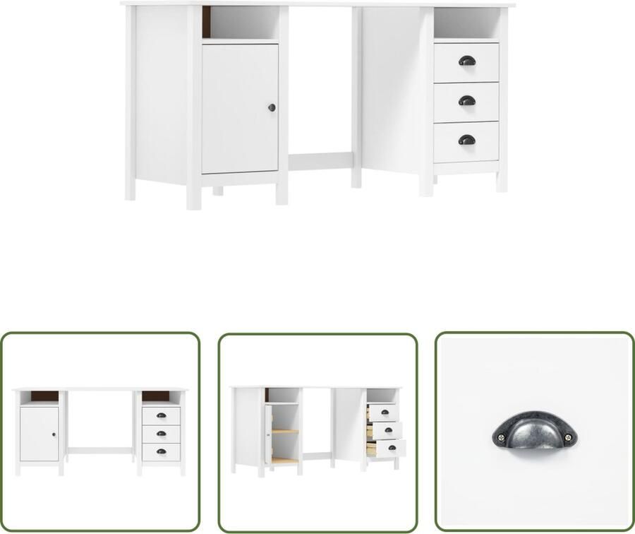 VidaXL Bureau Hill Wit 150x50x74 cm Grenenhout Escritoire Moderne Bureau Hout Bureau Wit Bureaublad Grenenhout Bureau Online Kopen