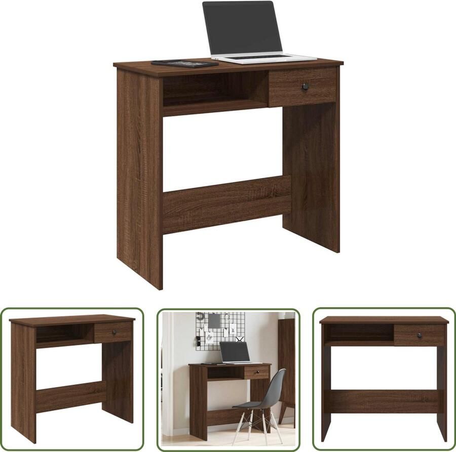 The Living Store Bureau 80x40x75 cm bewerkt hout bruin eikenkleur Kantoormeubel Bureau Houten Bureau Studie Buro Compact Bureau