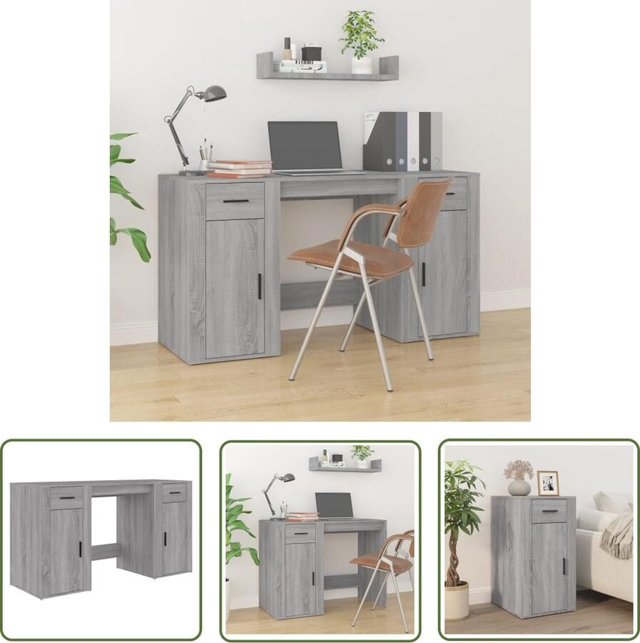 The Living Store Bureau en Kast Grijs Sonoma Eiken Bewerkt Hout 100x49x75 cm Met Opbergruimte Kantoormeubilair Bureau Schrijfbureau Houten Bureau Grijze Bureau - Foto 2