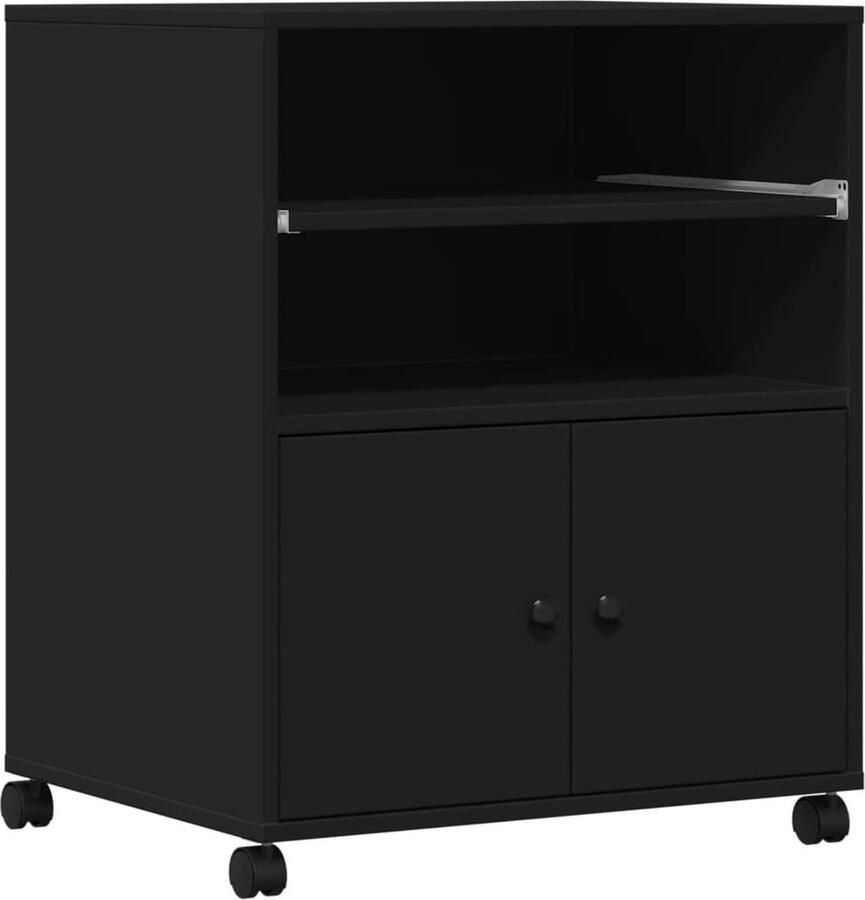 The Living Store Printerkastje met wielen 60x48x74 cm zwart Printerstandaard Printer Kast Bureaus Accessoires Organisator Werkplek Organisatie