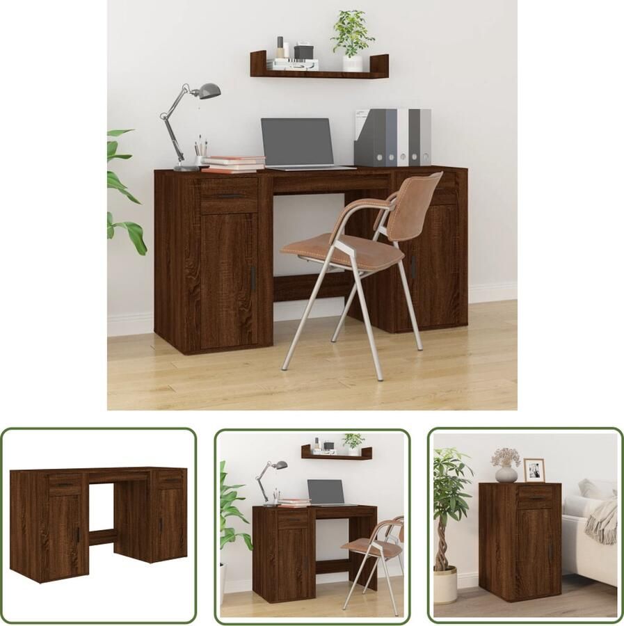 The Living Store Bureau en Kast Bruineiken 100x49x75 cm Duurzaam hout Voldoende opbergruimte Met praktische deur Display functie Inclusief handleiding Wandbevestiging vereist - Foto 2