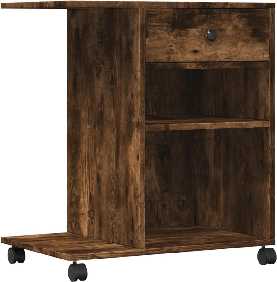 The Living Store Printerkastje met wielen 60x40x68 5 cm gerookt eikenkleurig Printerstandaard Printer Tafel Werkstation Opbergruimte Houten Meubilair