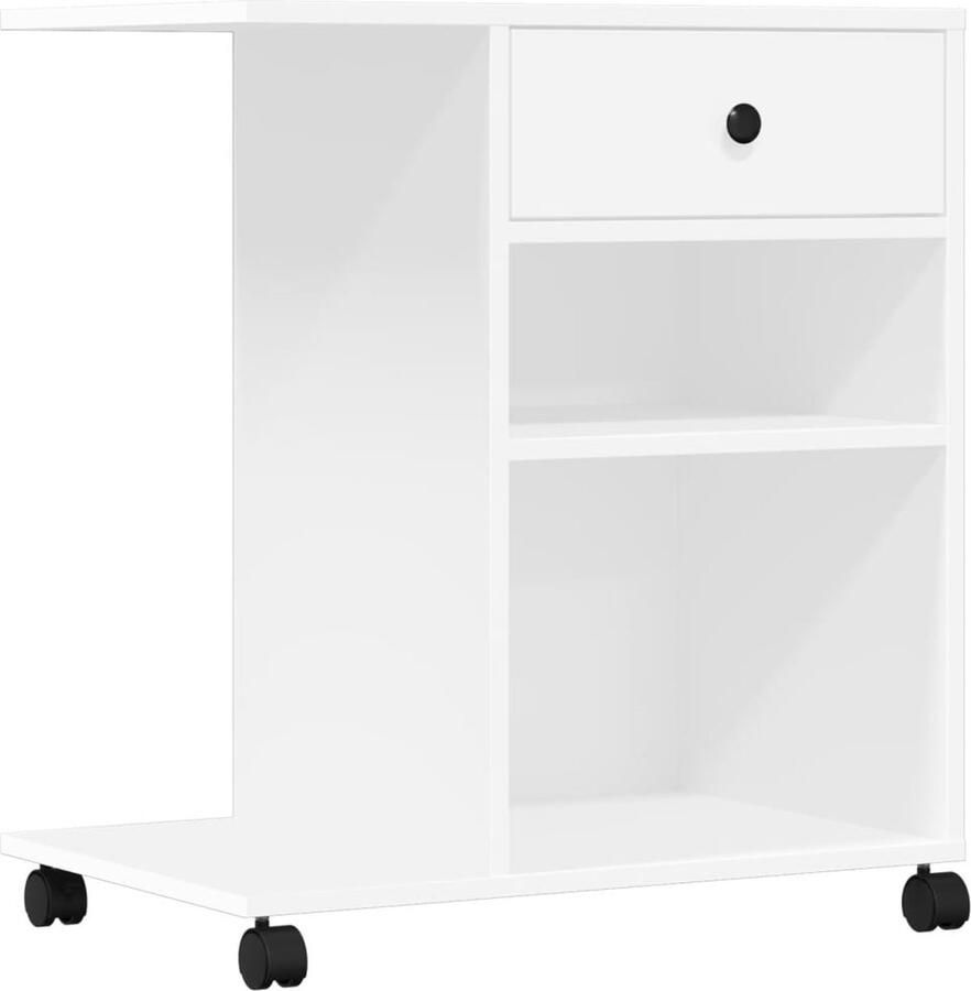 VidaXL Bureau Organizer Printerkast Printerkastje met wielen 60x40x68 5 cm wit Houten Printerstandaard Computeraccessoires Kantooropbergers