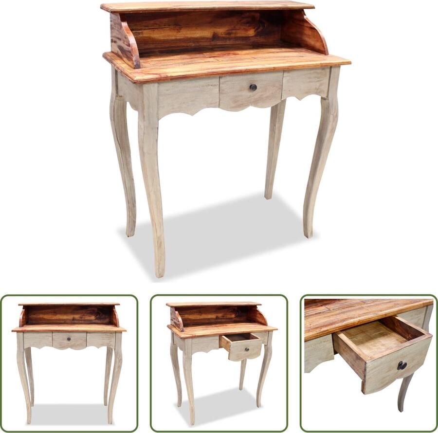 The Living Store Schrijftafel Antieke Stijl Bureau 80x40x92cm Massief Gerecycled Hout Schrijftafel Bureau Antiek Houten Bureau Vintage Meubilair - Foto 2