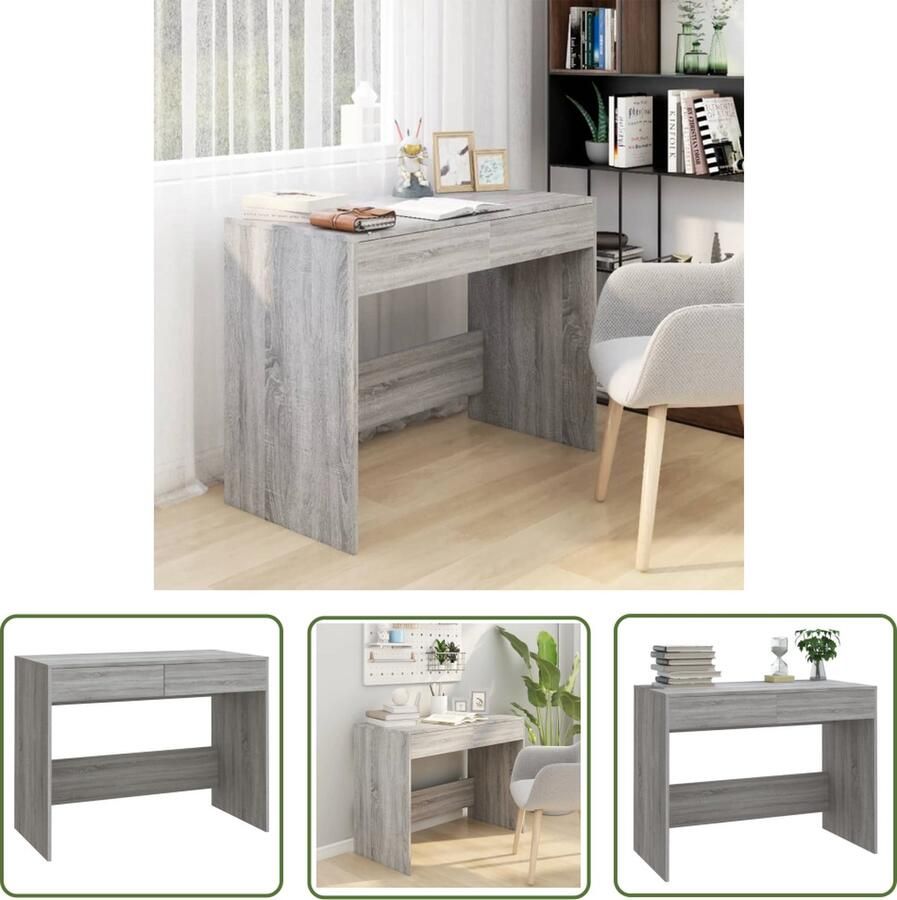 The Living Store Werktafel Bureau 101 x 50 x 76.5 cm Grijs Sonoma Eiken Stevige Constructie Werktafel Bureau Computerbureau Houten Bureau Grijze Bureau - Foto 2
