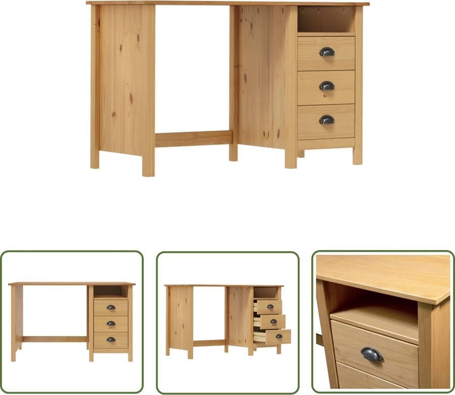 The Living Store Hill Computertafel 120 x 50 x 74 cm Massief grenenhout Computertafel Bureaublad Bureau Schrijfbureau Home Office - Foto 3