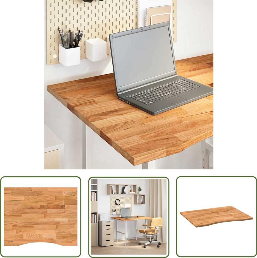 The Living Store Bureaublad rechthoekig 100x80x2 5 cm eikenhout lichtbruin Eikenhouten Bureau Bureaublad Houten Bureau Kantoor Accessoires Thuiswerk Setup