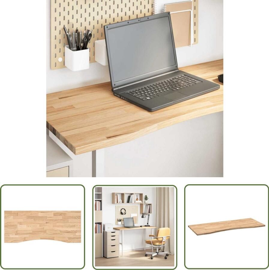 The Living Store Bureaublad rechthoekig 120x60x2 5 cm onbehandeld eikenhout Eikenhouten Bureau Bureaublad Rechte Bureau Kantoorruimte Thuiswerkplek