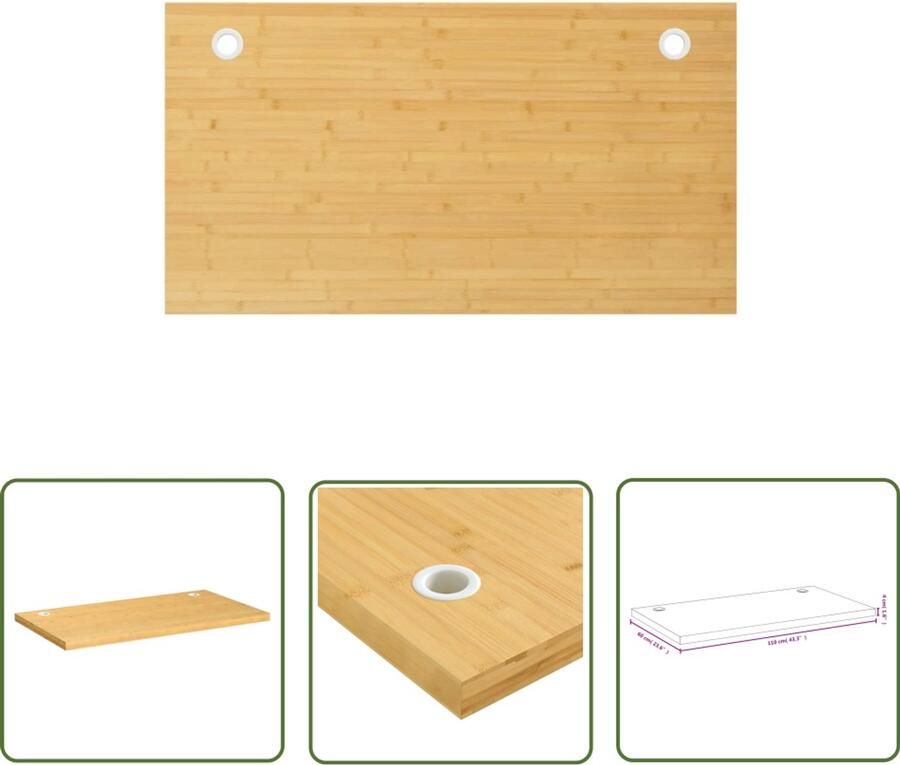 The Living Store Bureaublad 110x60x4 cm bamboe Bamboebureaublad Bureaus Home Office Laptoptafel Computerbureau