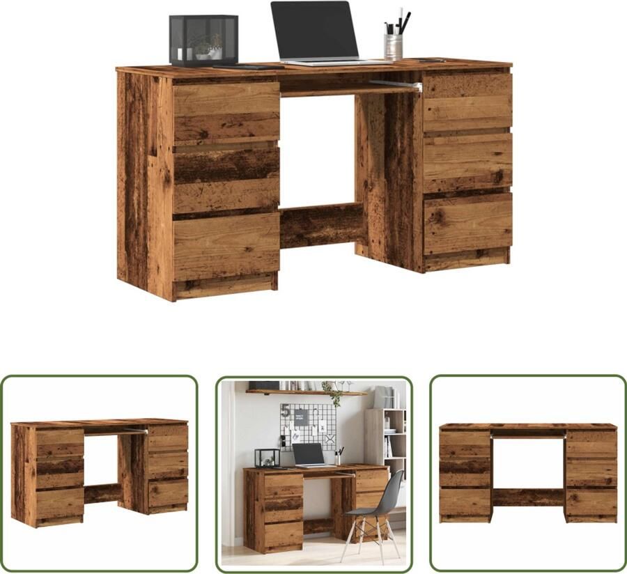 The Living Store Schrijftafel 140x50x77 cm bewerkt hout oud houtkleurig Schreibtafel Bureaus Houten Bureau Vintage Bureau Kantoorbureau