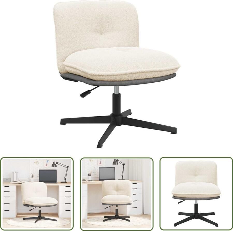 VidaXL Bureaustoel Draaibare Kantoorstoel Bureaustoel crèmekleurig gekrulde wolachtige stof Ergonomische Stoel Comfortabele Stoel Kantooraccessoires