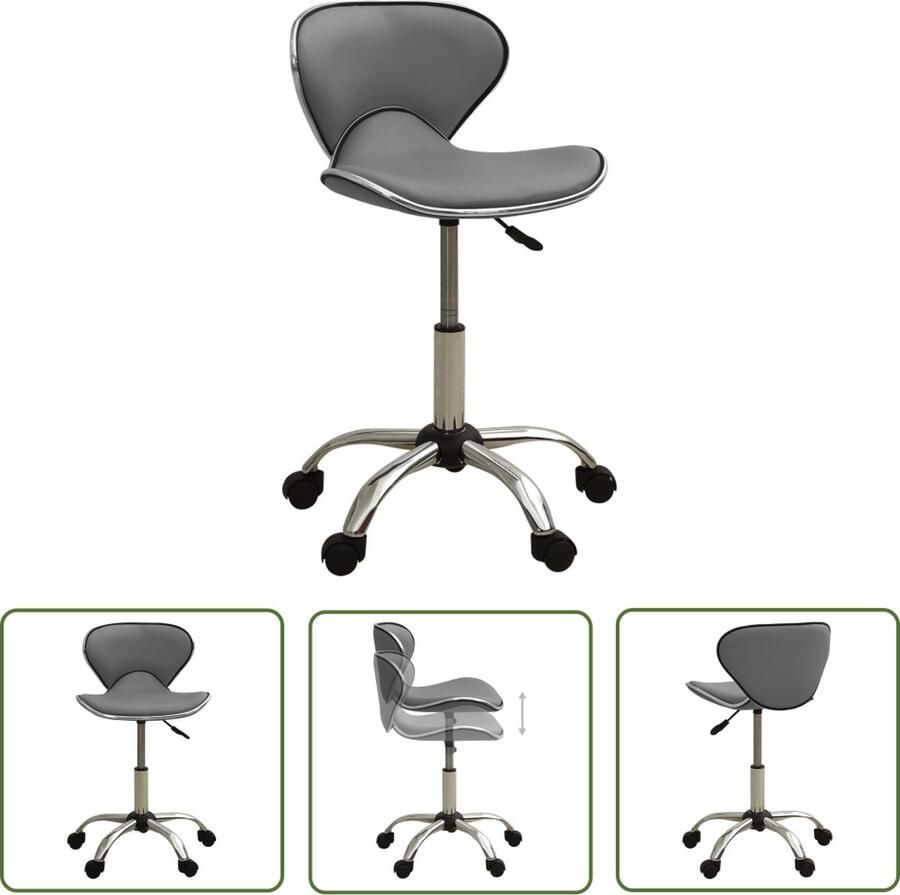 The Living Store Kantoorstoel Trendy Kunstleer Grijs 46.5 x 48.5 x (69.5 83.5) cm Verstelbare Hoogte Draaibaar Met Wieltjes 110 kg Draagvermogen Kantoorsstoel Bureaustoel Computerstoel Ergonomische Stoel Kunstleder Stoel - Foto 2