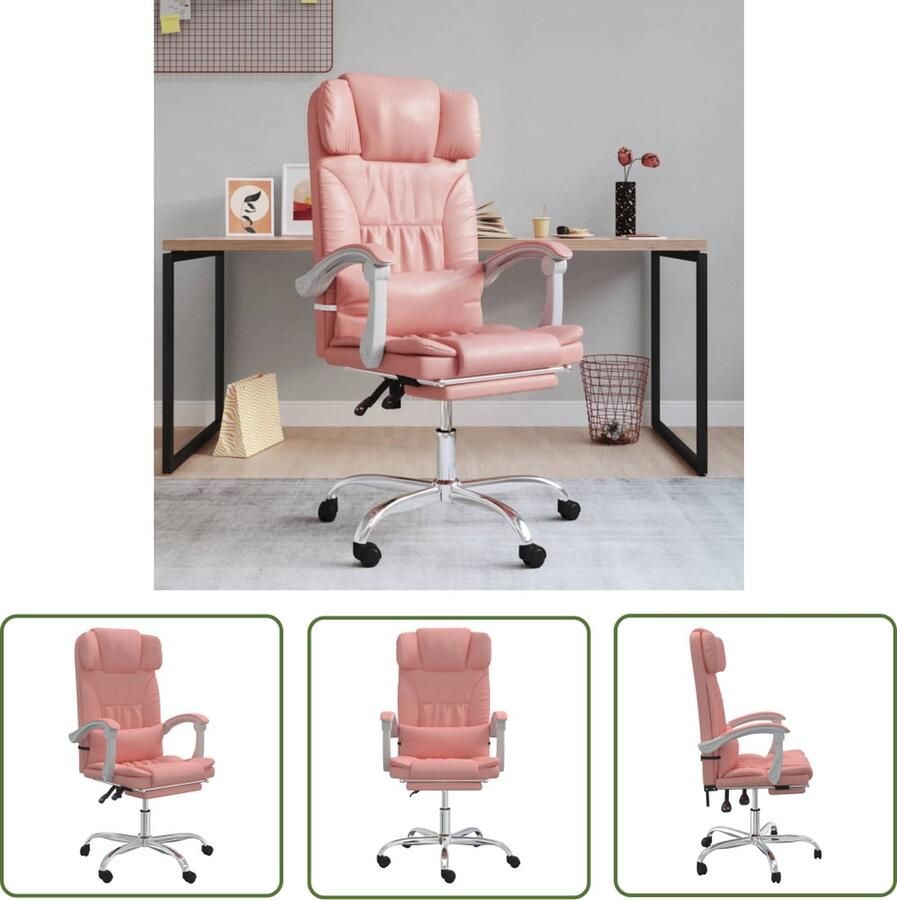 The Living Store Bureaustoel Roze Kunstleer 63x56x(112.5-122)cm Massagefunctie Kantoorsstoel Bureaustoel Ergonomische Stoel Massage Functie Pink