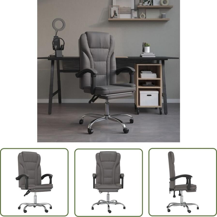 The Living Store Verstelbare Bureaustoel Grijs 63 x 56 cm Duurzaam kunstleer Kantoorsstoel Bureaustoel Verstelbare Stoel Comfortabele Stoel Kunstleder Stoel - Foto 2
