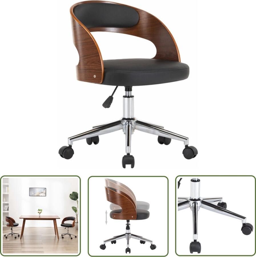 The Living Store Kantoorstoel Zwart Kunstleer 48 x 53 x (66.5-74.5) cm Ergonomisch Kantoorstoel Zwarte Kantoorsstoel Ergonomische Kantoorsstoel Draaibare Kantoorsstoel Kunstlederen Kantoorsstoel - Foto 3