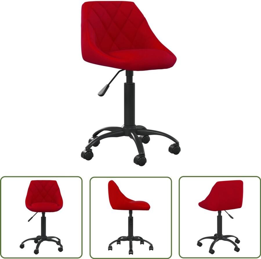 The Living Store Kantoorstoel fluweel wijnrood Kantoorstoel Bureaustoel Fluweel Stoel Rode Stoel Verstelbare Stoel