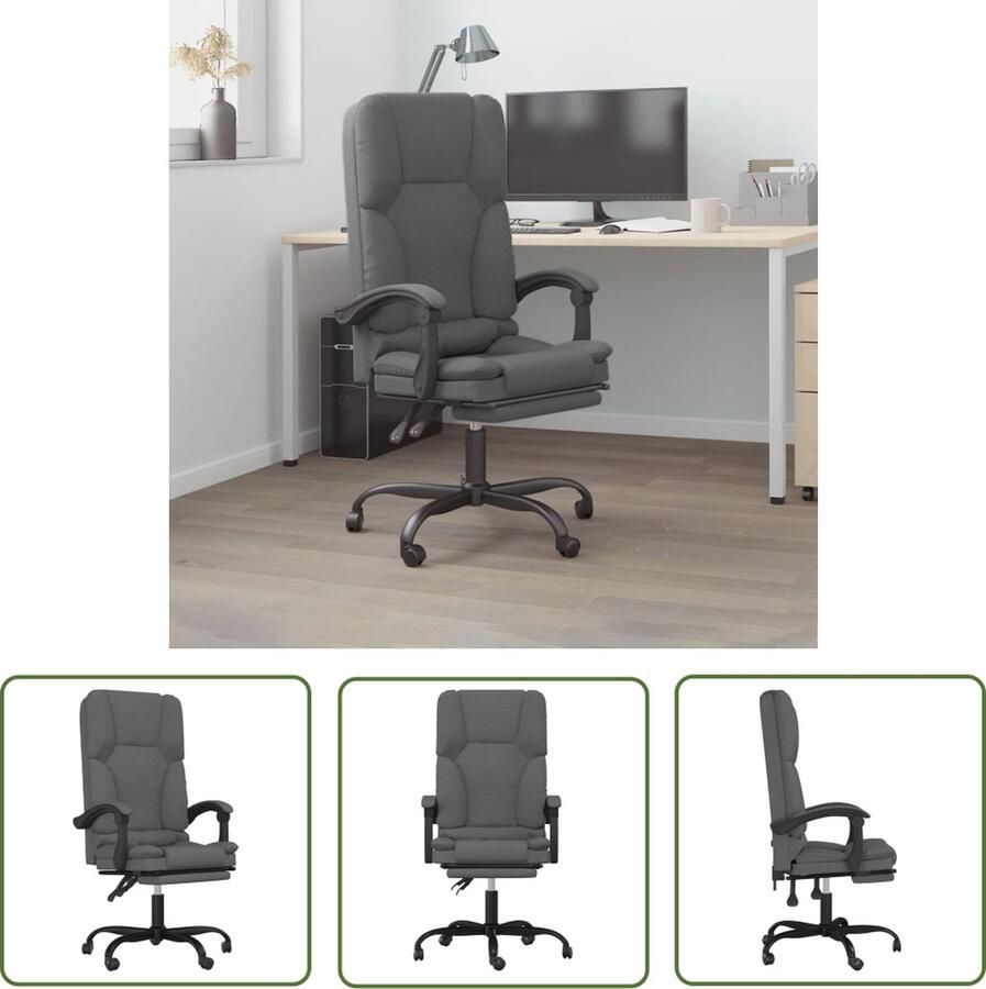 The Living Store Verstelbare Bureaustoel Massagefunctie Donkergrijs 63x56cm Duurzaam stof Verstelbare rugleuning en voetensteun Stevig frame Kantoorstoel Bureaustoel Massage Functie Verstelbaar Ergonomische Stoel - Foto 2