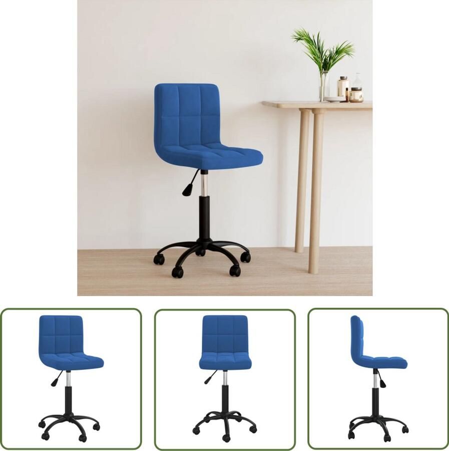 The Living Store Kantoorstoel draaibaar fluweel blauw Kantorstoelen Bureaustoel Ergonomische Stoel Draaibare Stoel Blauwe Stoel