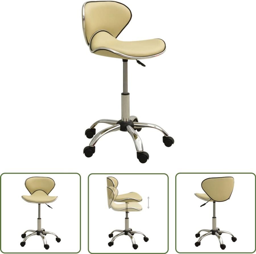 The Living Store Salonkruk kunstleer crèmekleurig Salonstoel Bureaustoel Kruk Ergonomische Stoel Verstelbare Stoel