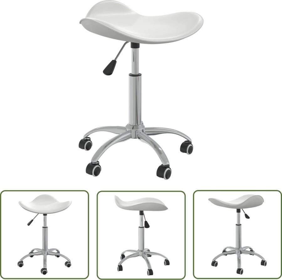 The Living Store Kantoorstoel Ronde 44x44cm Wit Kunstleer 360Â° Draaibaar Verstelbaar Kantoorstoel Bureaustool Witte Kantoorsstoel Ergonomische Kantoorsstoel Kunstlederen Stoel - Foto 2