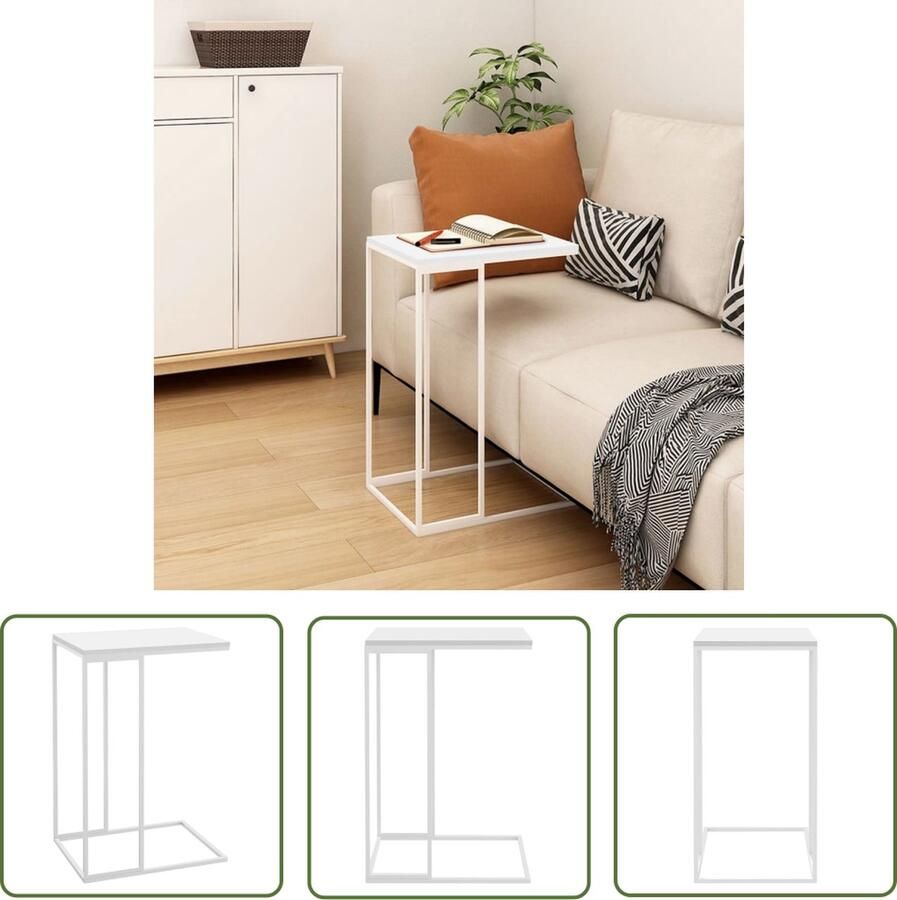 The Living Store bijzettafel C-vormig 40 x 30 x 59 cm wit spaanplaat en staal Bijzettafel C-vormig Salontafel Koffietafel Houten Meubilair - Foto 2