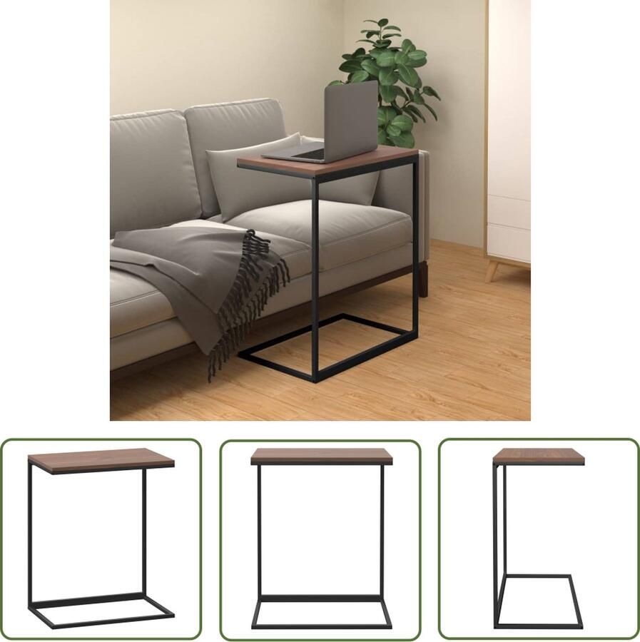 The Living Store Bijzettafel 55x35x66 cm bewerkt hout zwart Bijzettafel C Vormig Zwarte Bijzet Tafels Salontafel Hout Meubilair - Foto 2