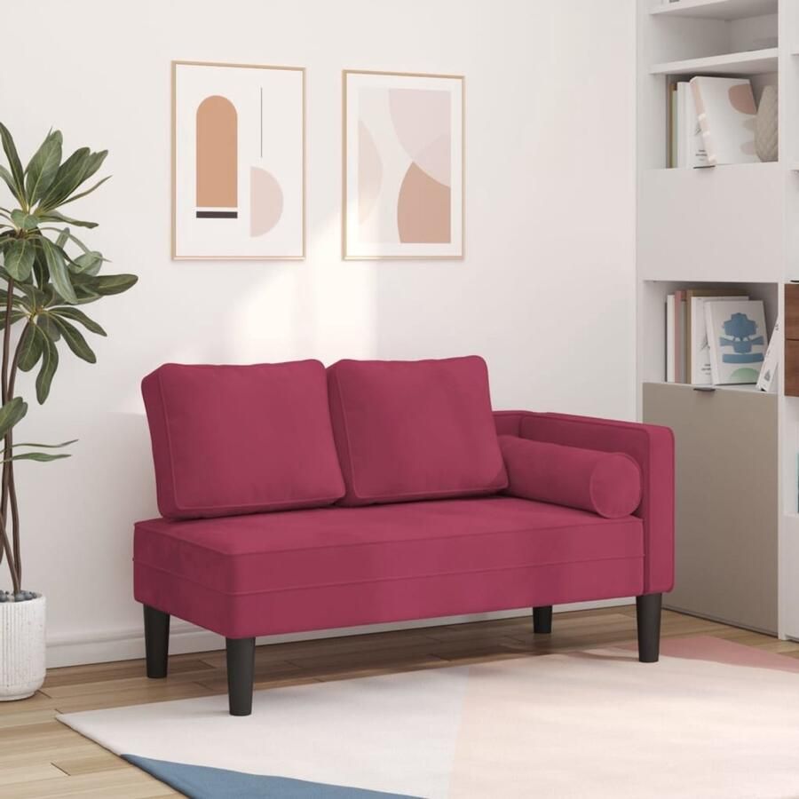 The Living Store Chaise longue met kussens fluweel wijnrood Loungeset Chaise Longue Velvet Bank Relaxstoel Tuinbank