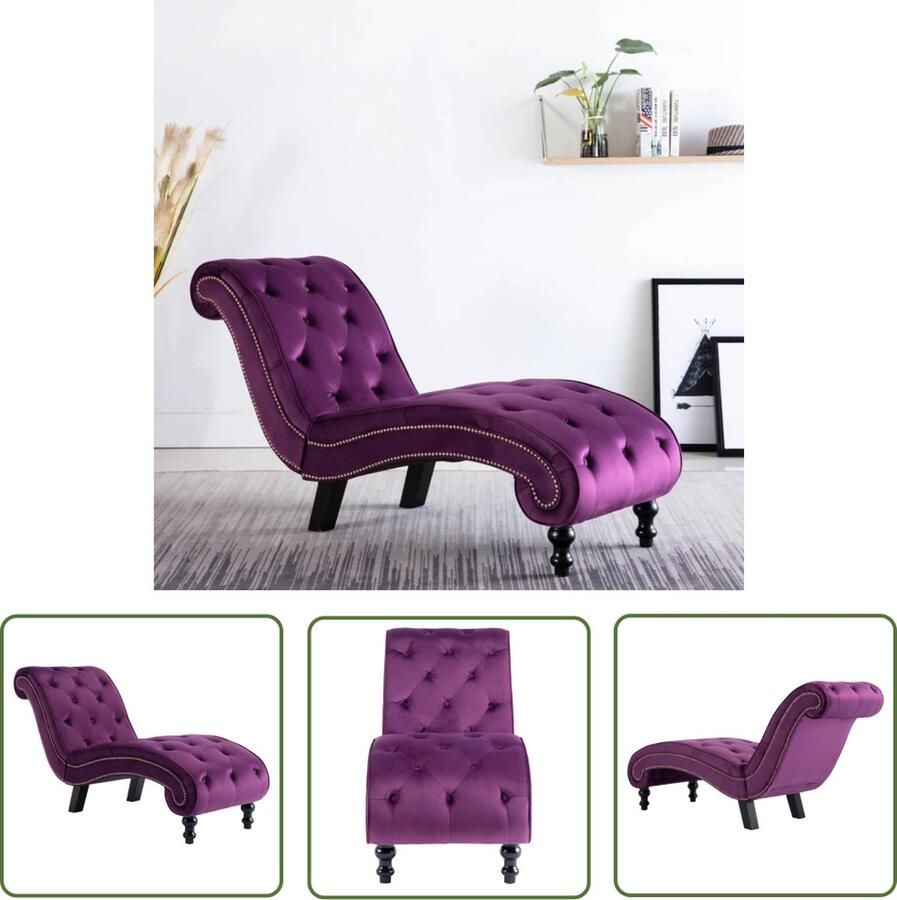 The Living Store Lounger Velvet Chaise longue 145 x 52 x 77 cm Paars Loungesofa Chaiselongue Velvet Bank Lounge Stoel Relaxstoel - Foto 2
