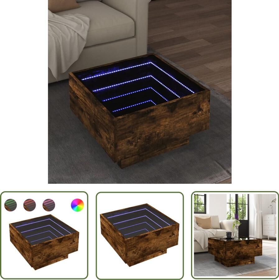 VidaXL Salontafel met LED 50x50x30 cm bewerkt hout gerookt eikenkleur Salontafel Coffee Table Houten Salontafel Led Tafellamp Living Room Furniture