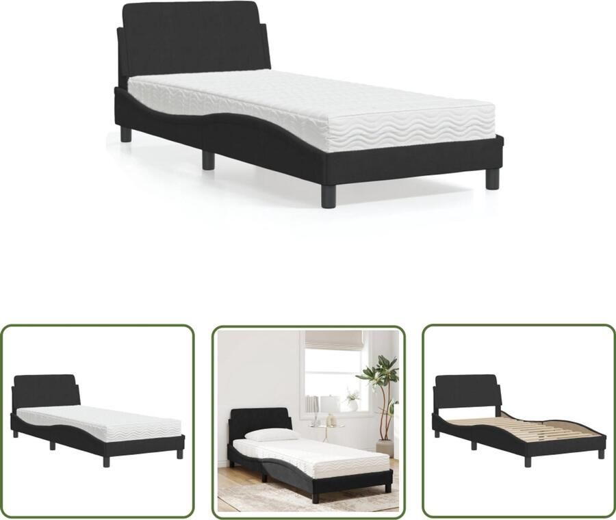 VidaXL Comfortabel Bed Slaapcomfort Bed met matras Dover fluweel zwart 80x200 cm Zwarte Bedden Velvet Bed Tweepersoonsbed