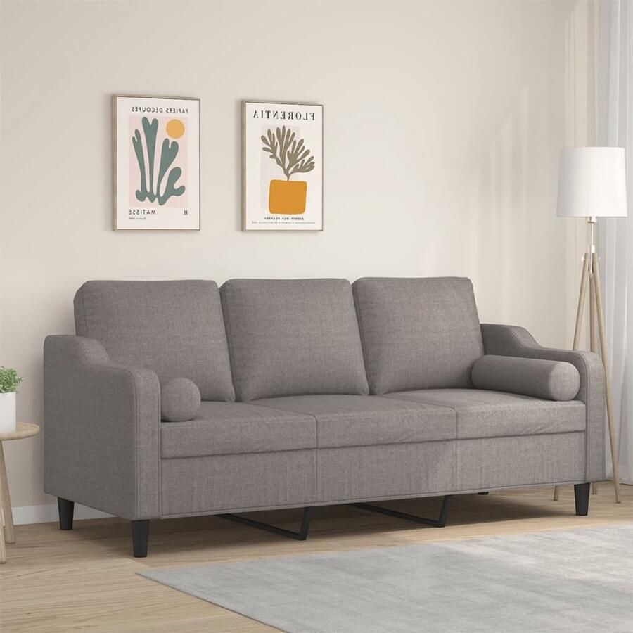 The Living Store Bank Life 3-zitsbank 198 x 77 x 80 cm Comfortabele zitting Drie Persoons Bank Comfortabele Bank Stoffen Bank Taupe Bank Banks Kopen