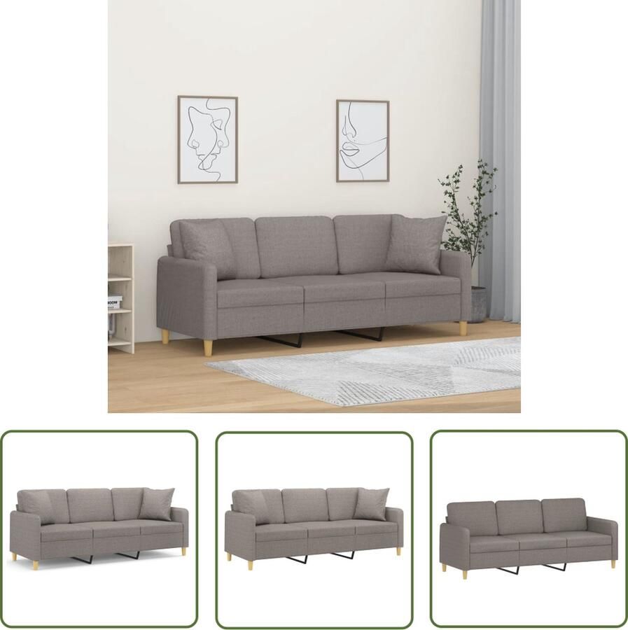 The Living Store 3-zitsbank 198 x 77 x 80 cm Taupe Comfortabele zitervaring Drie Persoonsbank Comfortabele Bank Stoffen Bank Taupe Bank Lounge Bank