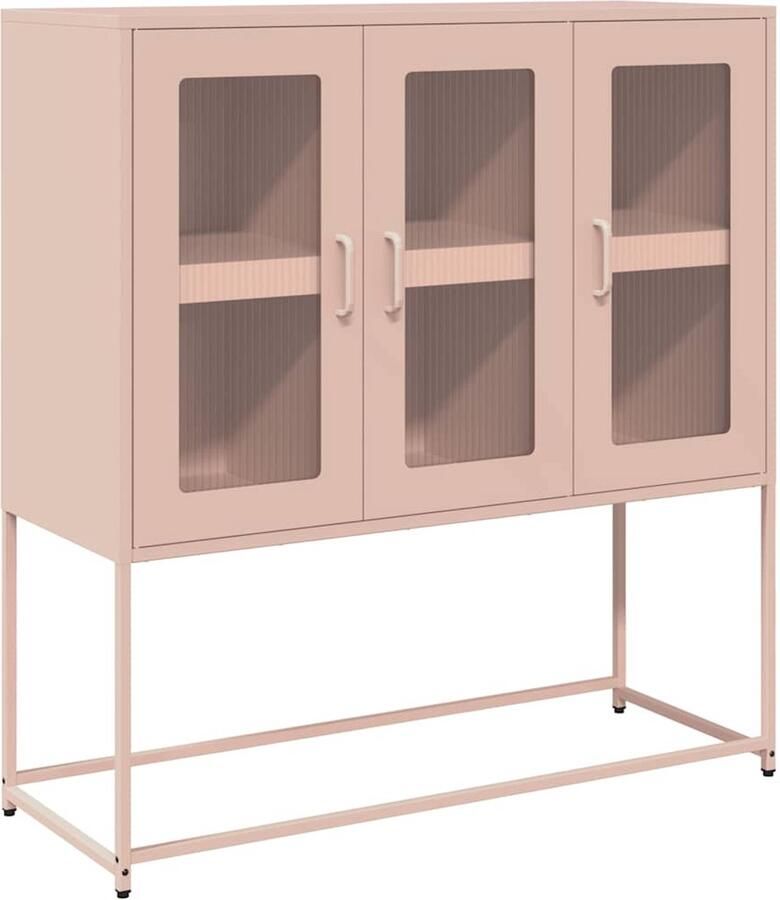 The Living Store Dressoir 100 5x39x107 cm koudgewalst staal roze Dressoir Rozen Kleurtje Opbergkast Keukenmeubilair Salontafel