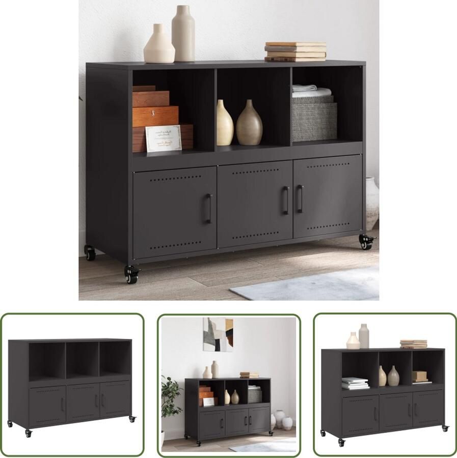 The Living Store Dressoir 100 5x39x72 cm staal zwart Dressoir Staaldraad Zwarte Meubels Salontafel Tv Meubel