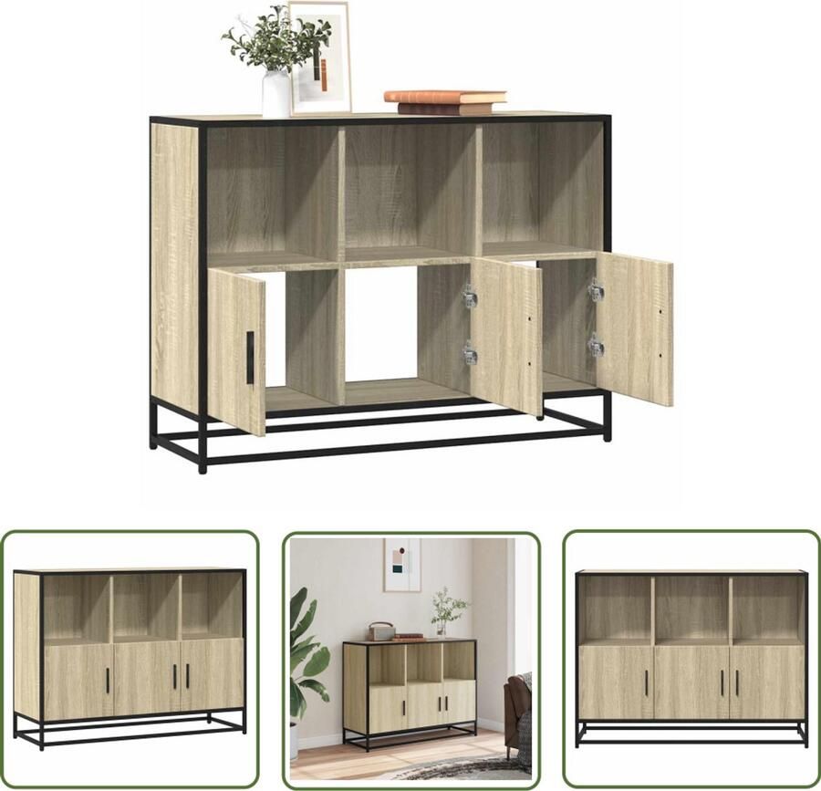 The Living Store Dressoir 100x35x76 cm bewerkt hout sonoma eikenkleurig Dressoir Opbergkast Salontafel Houten Meubels Industrieel Design