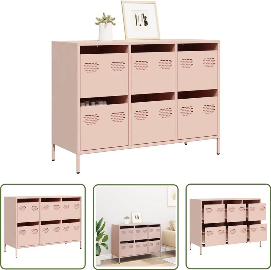 VidaXL The Living Store Dressoir 101 5x39x73 5 cm koudgewalst staal roze Dressoir Roestvrijstalen Dressoir Opbergmeubel Slaapkamer Meubel Woonkamer Meubel