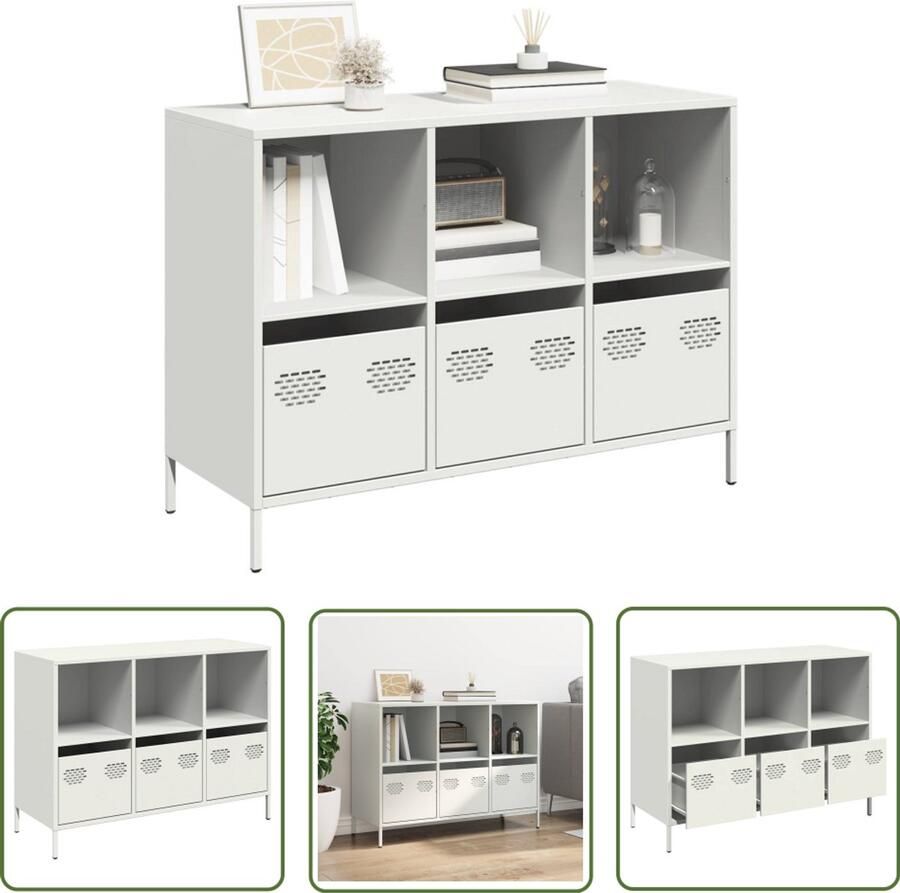 The Living Store Dressoir 101 5x39x73 5 cm koudgewalst staal wit Dressoir Commode Opbergmeubel Slaapkamermeubel Livingroommeubel