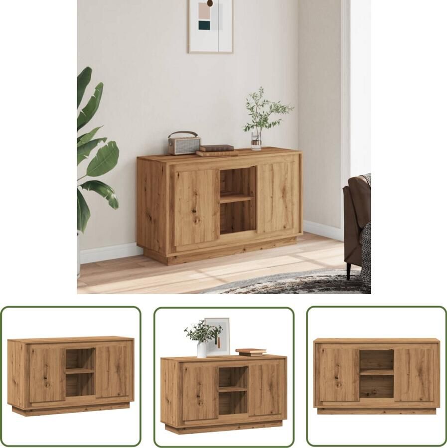 The Living Store Dressoir 102x35x60 cm bewerkt hout artisanaal eikenkleurig Dressoir Houten Dressoir Keukenkast Opslagoplossing Vintage Stijl