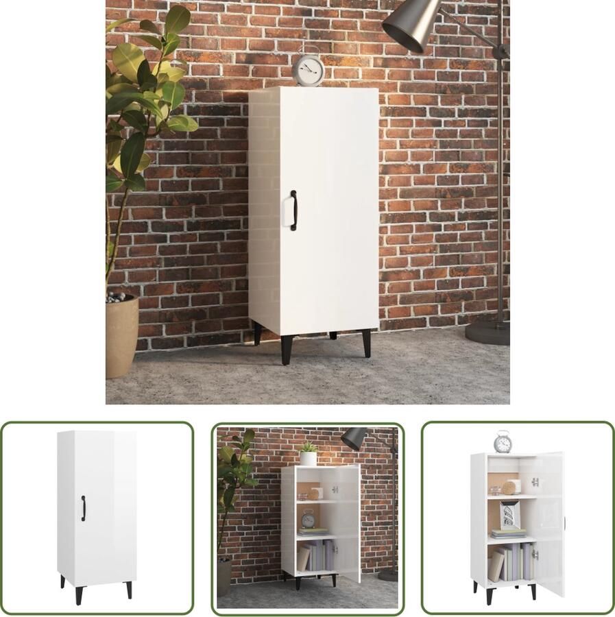 The Living Store Dressoir 34 5x34x90 cm bewerkt hout hoogglans wit Dressoir Commode Opbergmeubels Houten Meubelen Witte Meubels - Foto 3
